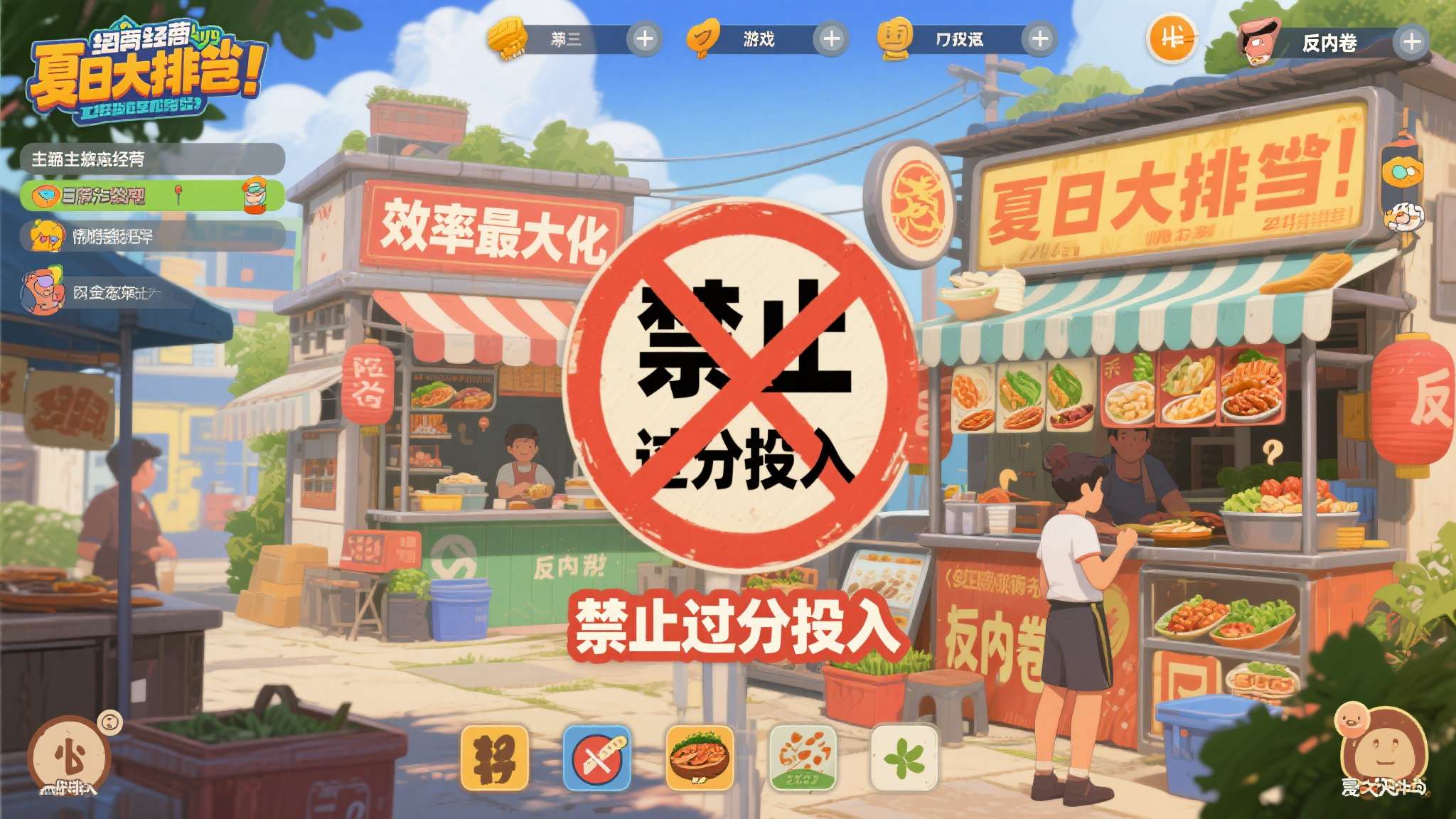 市面上大多数经营类游戏以"效率最大化"为目标，而《禁止过分投入：夏日大排档》反其